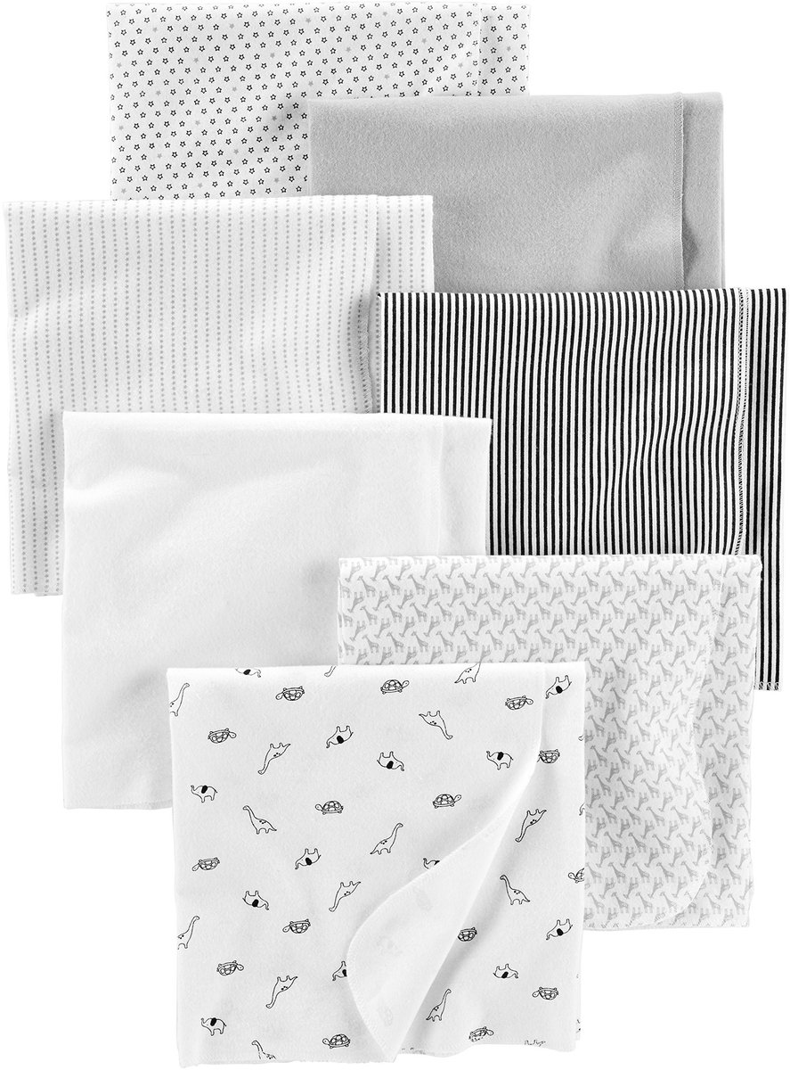 Dailygoods - Innovra - Dailygoody - Baby ontvangen deken - Flanellen dekens - Zacht en ademend - Wit - Perfect voor inbakeren - 7-pack met zoete prints
