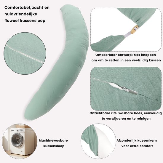 DAITORE - Zwangerschapskussen XXL - 190x32cm - Afneembare & Wasbare Hoes - Ergonomisch Zijslaapkussen - Voedingskussen - Lichaamskussen - Body pillow — afbeelding 5