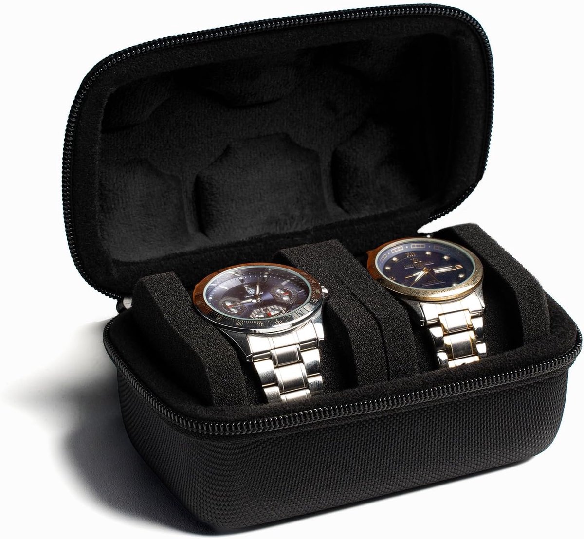 2 slots Hard Horloge Travel Case, Horloge Roll Case Opslag en Organizer voor Mannen en Vrouwen, met anti-move horloge kussen (Zwarte stof 2 slot)