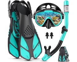 Professionele Snorkelset voor Volwassenen - duikbril en vinnen voor volwassenen - Droge Snorkel - Gehard Glas & Siliconen - Geen Lekkage - Voor Snorkelen & Duiken