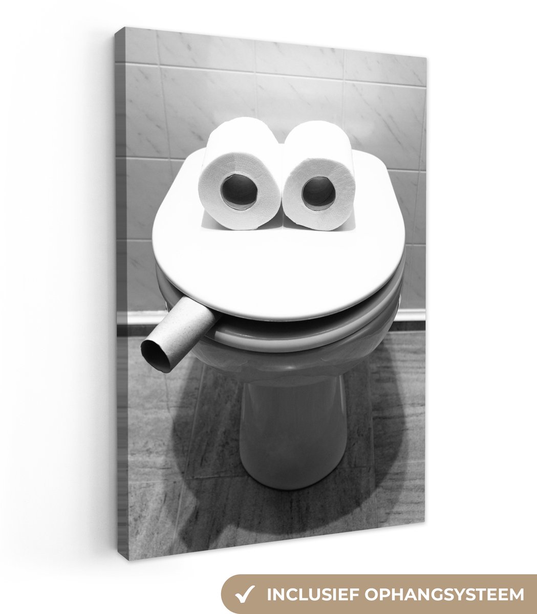 Canvas schilderij 40x60 cm - Wanddecoratie badkamer WC - Bril - Grappig - Toilet - Muurdec