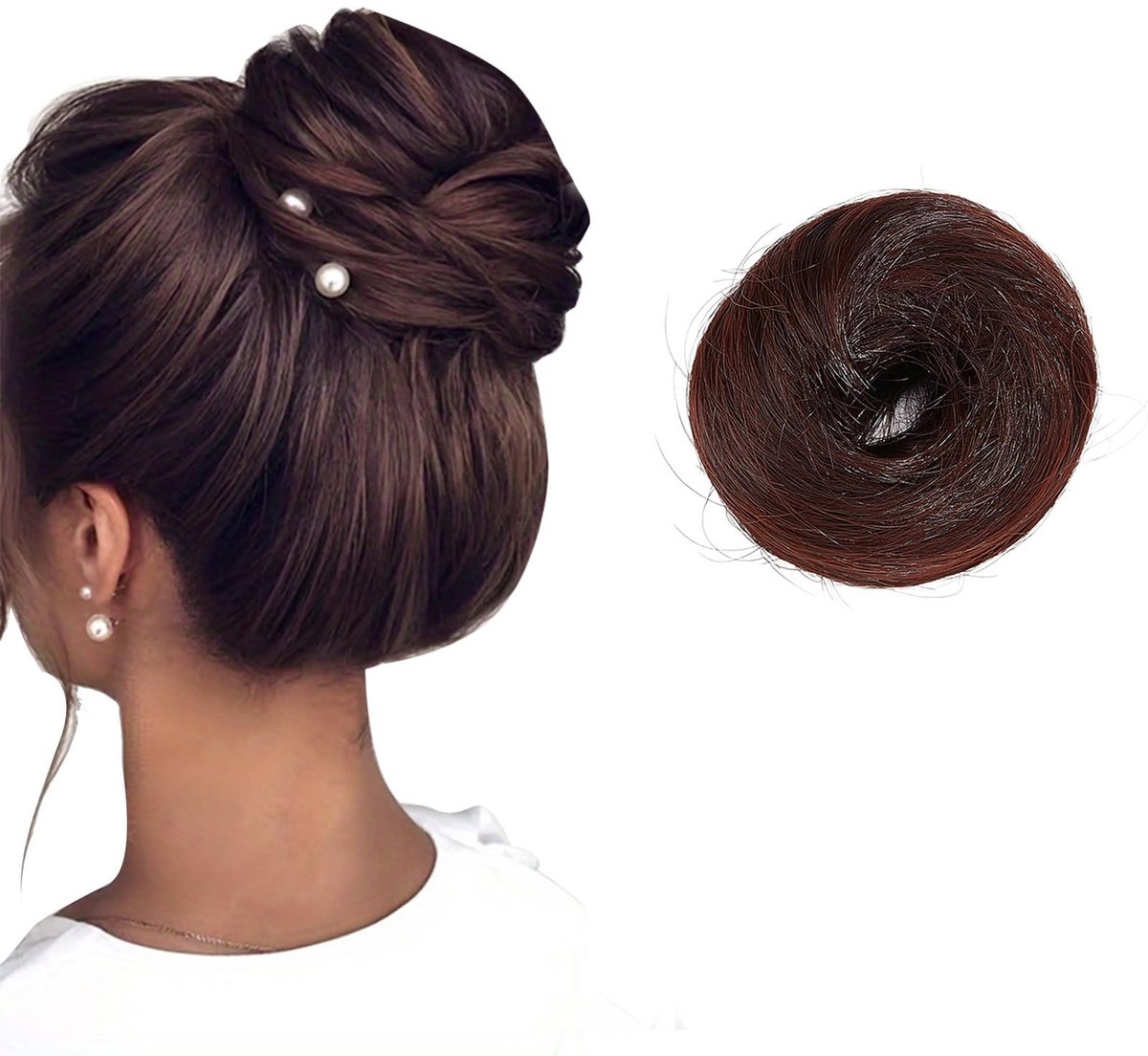 Dailygoods - Dailygoody - Messy Bun haarstukje - Natuurlijke krullende chignon - Eenvoudig te dragen - 9 cm - Haarstukjes - Geschikt voor vrouwen - Kleur bruin