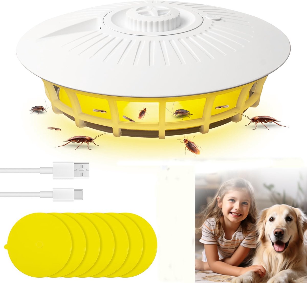 Dailygoods - Dailygoody - Vlooienval voor woning - Vlooienbestrijding - Effectieve kleefpads - Lichtval met 4 modi - Ongediertebestrijding - Geschikt voor woonkame