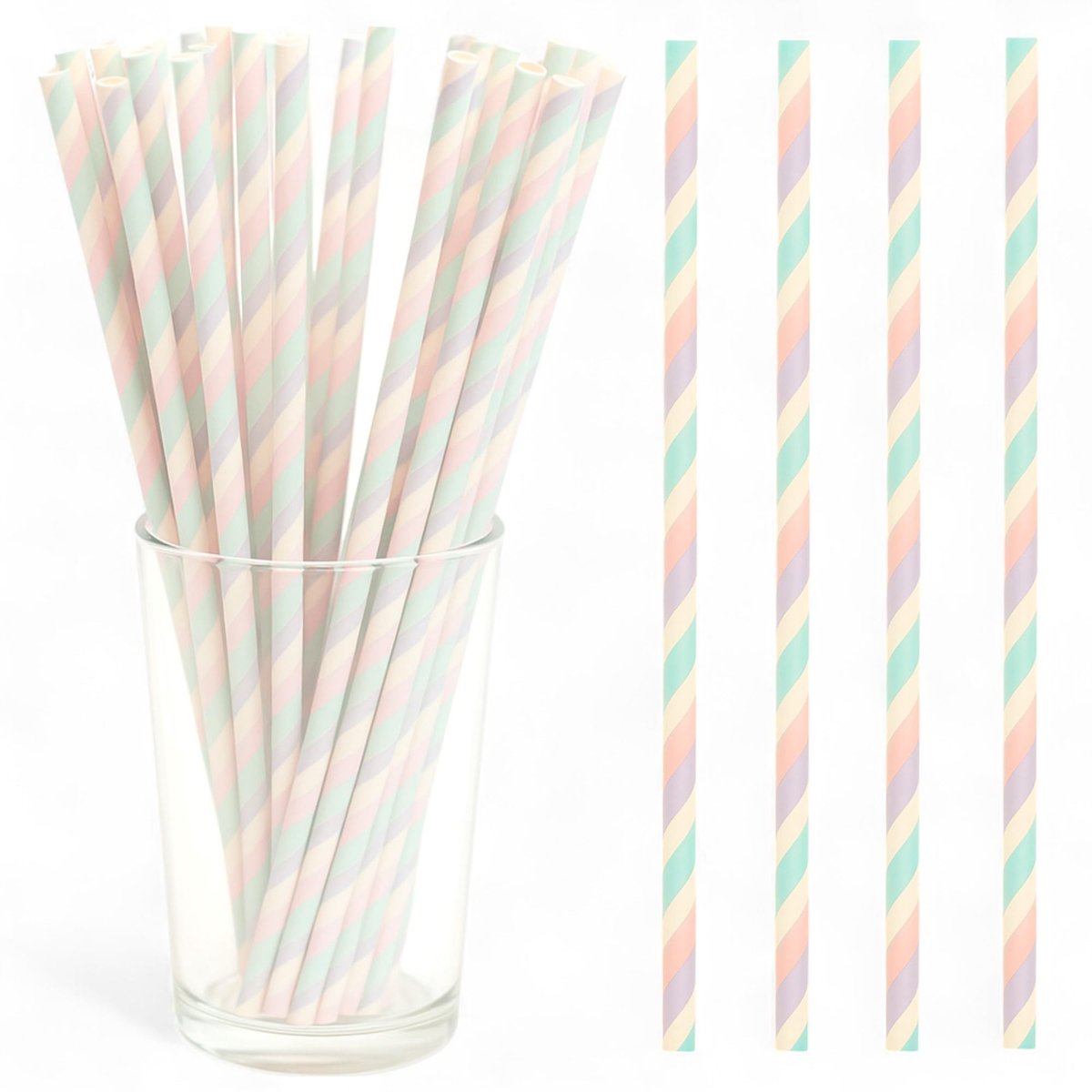 Dailygoods - Dailygoody - Papieren drinkrietjes - Milieuvriendelijk - 80 stuks - Biologisch afbreekbaar - Retro schuine strepen - Geschikt voor feesten - Groe