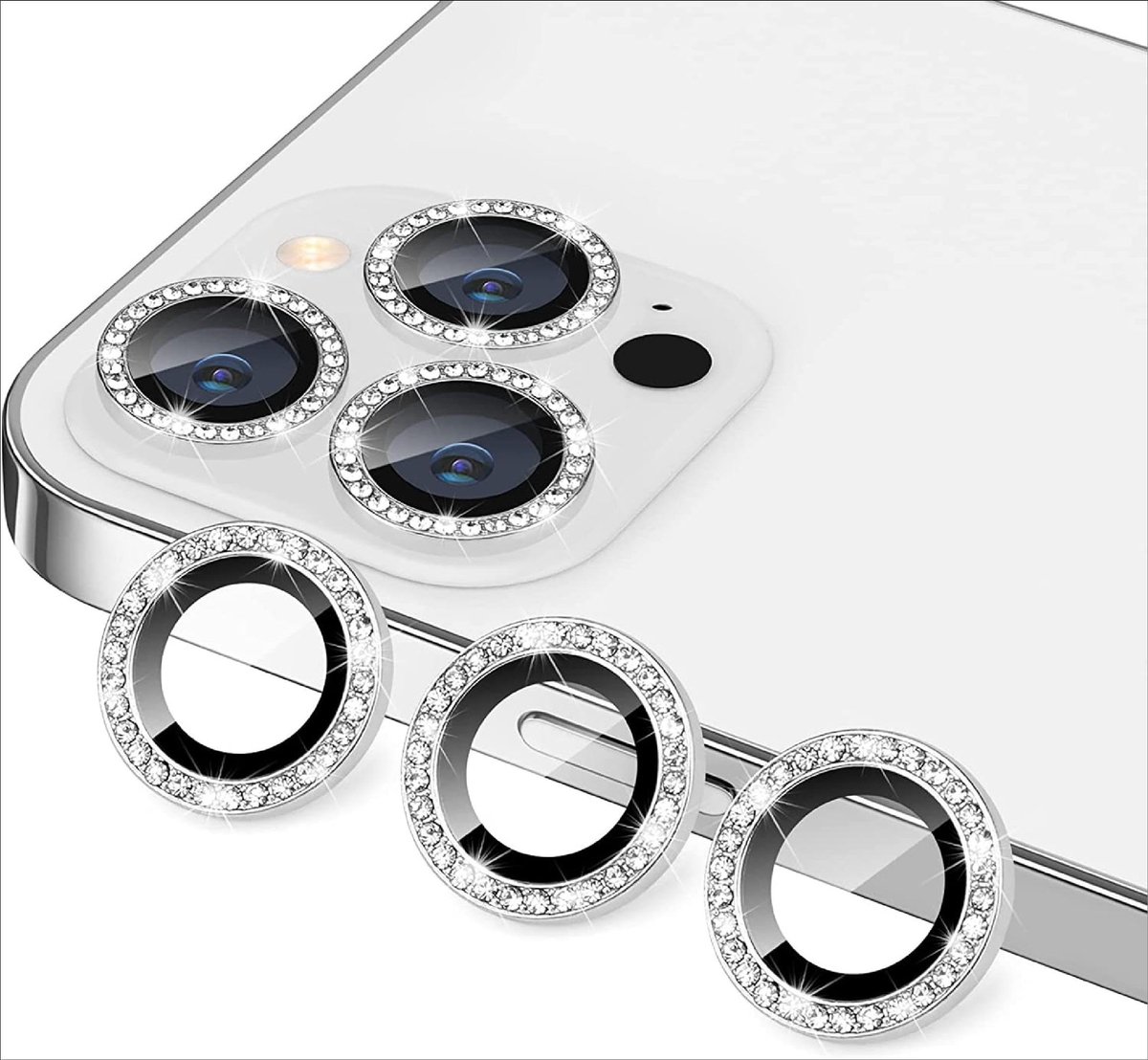 Dailygoods - Dailygoody - Camera-beschermfolie - iPhone 16 Pro Max - Kristaldiamant - 9H-harde glas - Metalen camerabeschermingsframe - Geschikt voor iPhone 1
