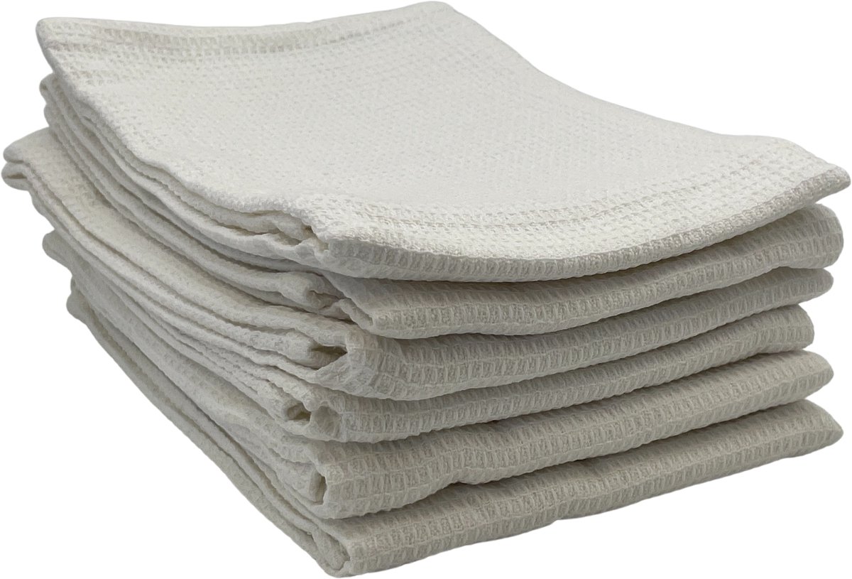 Luxe theedoeken - Wit - Handdoek - Keukendoek - Gewafelde theedoek - Katoen - 45x65cm - Set van 6