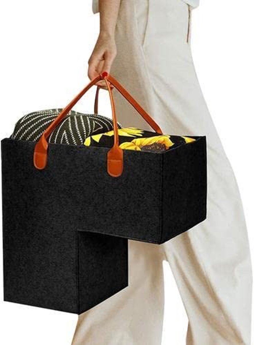 Dailygoods - Dailygoody - Trapmand - Trap organizer - Innovatief design - Zwart - Houten opslagmand - Ideaal voor opruimen - Rechthoekig