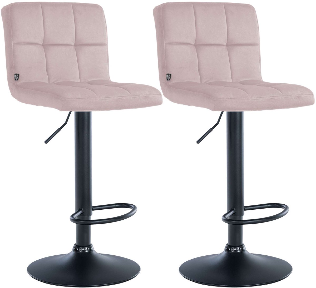 CLP Peru Set van 2 barkrukken - Met rugleuning - Voetsteun - Fluweel - Velvet - zwart/rosa