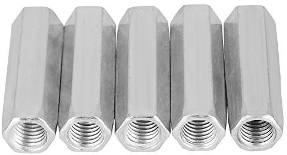 Dailygoods - Dailygoody - Verzinkt Staal - Lange Zeskantmoeren - Voor Reparatie - M10 x 40/50 mm - Schroefdraadklemmen - 5 Stuks - Geschikt voor Diverse Toepassingen