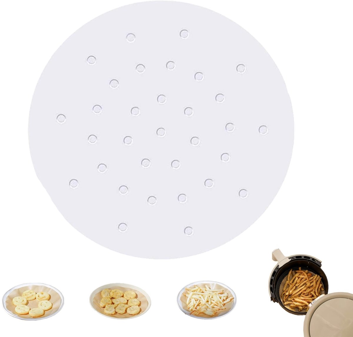 Dailygoods - Cosensi - Dailygoods - 100 Stuks Airfryer Liners, Ronde Perkamentpapier