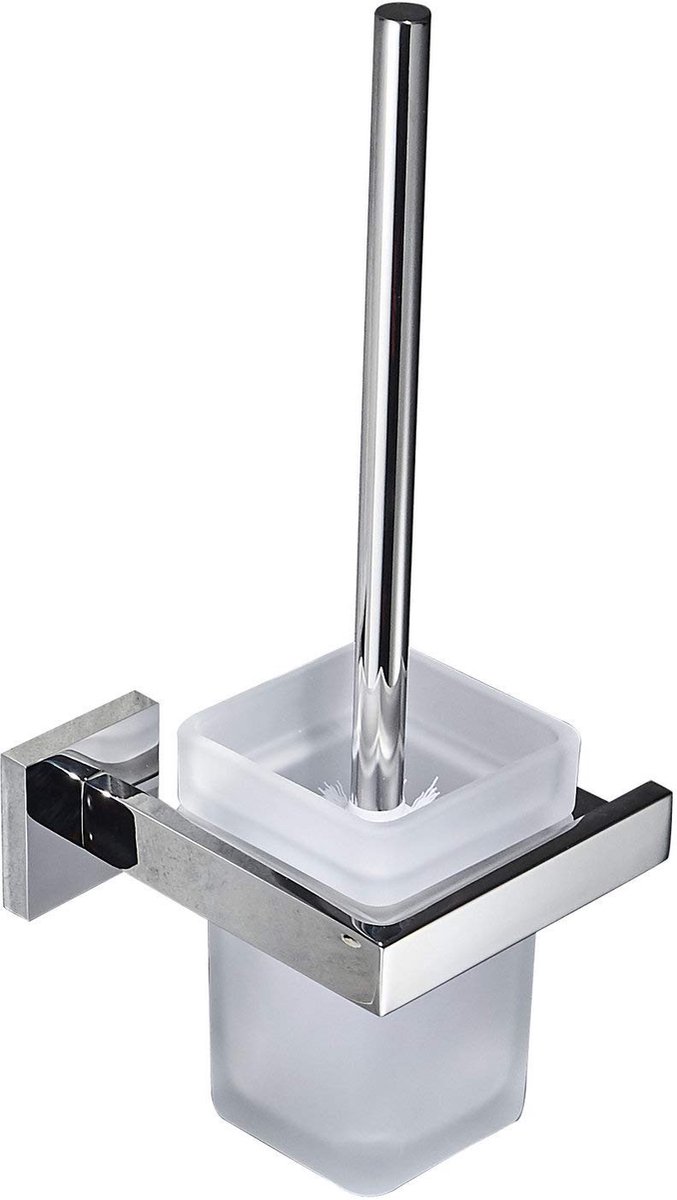 Dailygoods - Toiletborstel met Houder van Roestvrij Staal en Mat Glas voor Badkamer