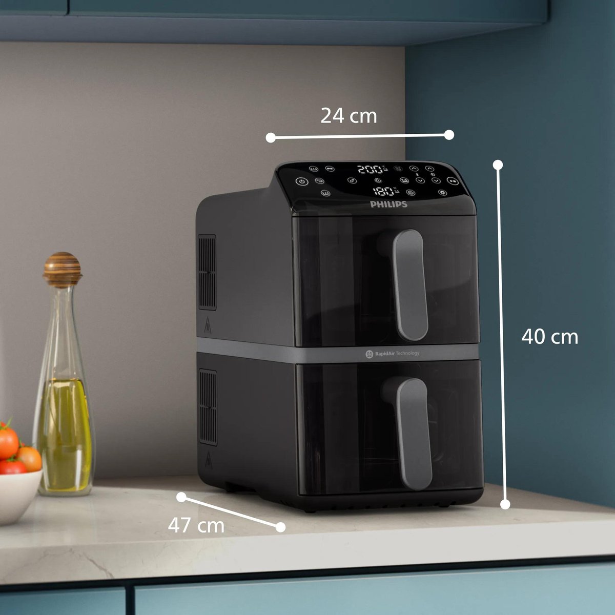 Philips 4000 Series Dual-Stacked Dubbele Airfryer – NA460/00 - 2 Lades (Sync) – 10 L – Tot 6 Personen – Bespaart 45% Ruimte – foto 3