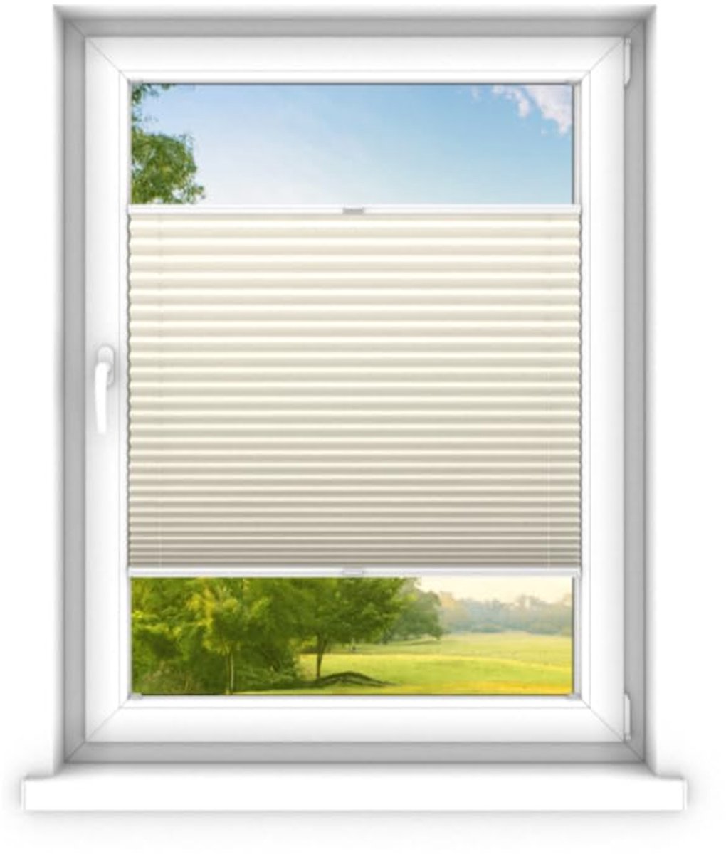 time4blinds - Plisségordijn zonder boren op maat gemaakt - Vouwgordijn - Plisségordijn privacy en zonwering - Eenvoudige installatie - Kant-en-klaar plisségordijn - 100x60 cm - Vanille