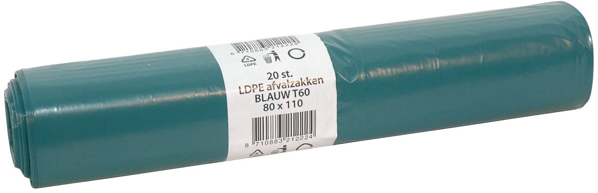 Afvalzakken 130 liter blauw - 80x110cm T60 LDPE - Doos 200 stuks