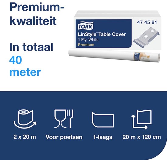 Tafellaken Tork LinStyle® 1 laags duurzaam 20mtr x 120cm wit 474581 — afbeelding 4