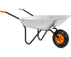 Springos Kruiwagen | Kruiwagenwiel | 65L | 100kg Draagvermogen | Zilver/Oranje