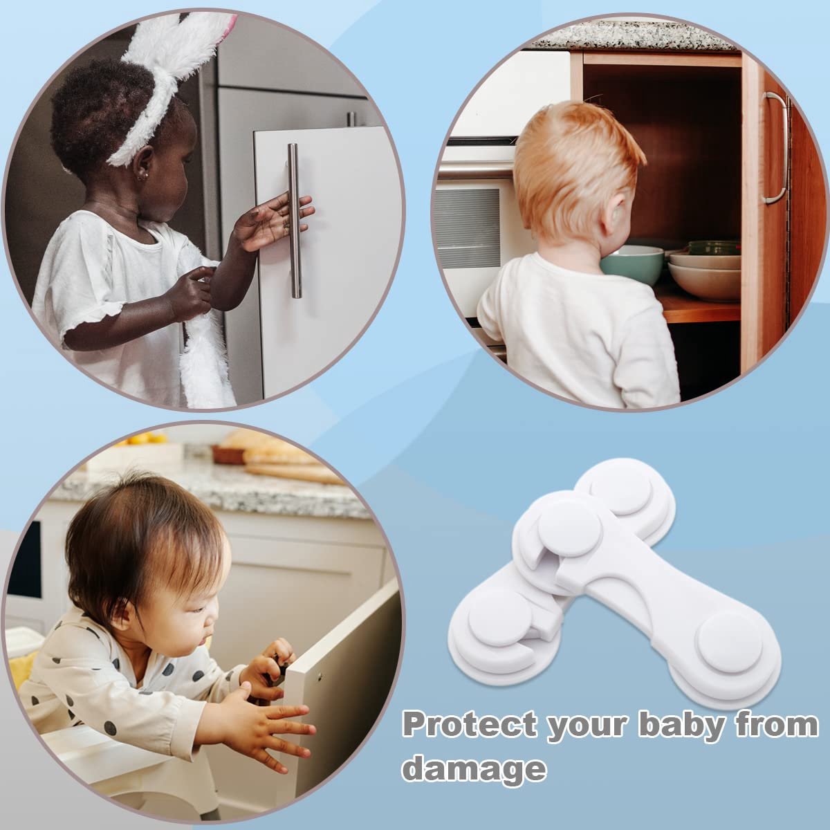 Kastdeursloten voor baby- en kinderveiligheid, 12-pack kindveilige kastsloten met plakstrip, geschikt voor lades, kasten, koelkasten, kledingkasten en voorraadkasten, kindveilige sluitingen, beschermen kinderen (wit). – foto 3