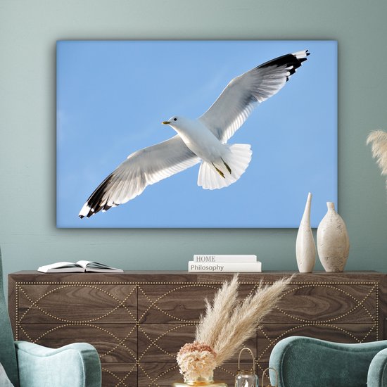 Gros plan d'une mouette en vol Toile 120x80 cm - Tirage photo sur toile (Décoration murale salon / chambre)