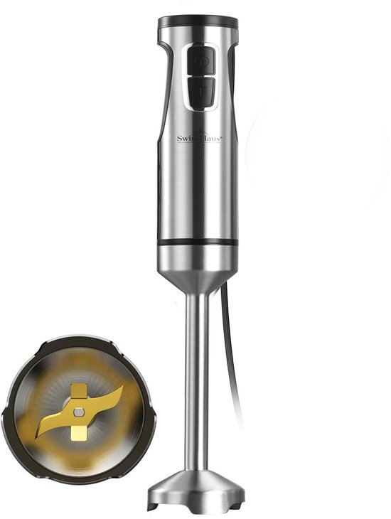 Swiss Haus® HB22 Staafmixer - 1500W – RVS Handblender met 12 Snelheden + Turbo – Titanium 4-bladenmes – RVS