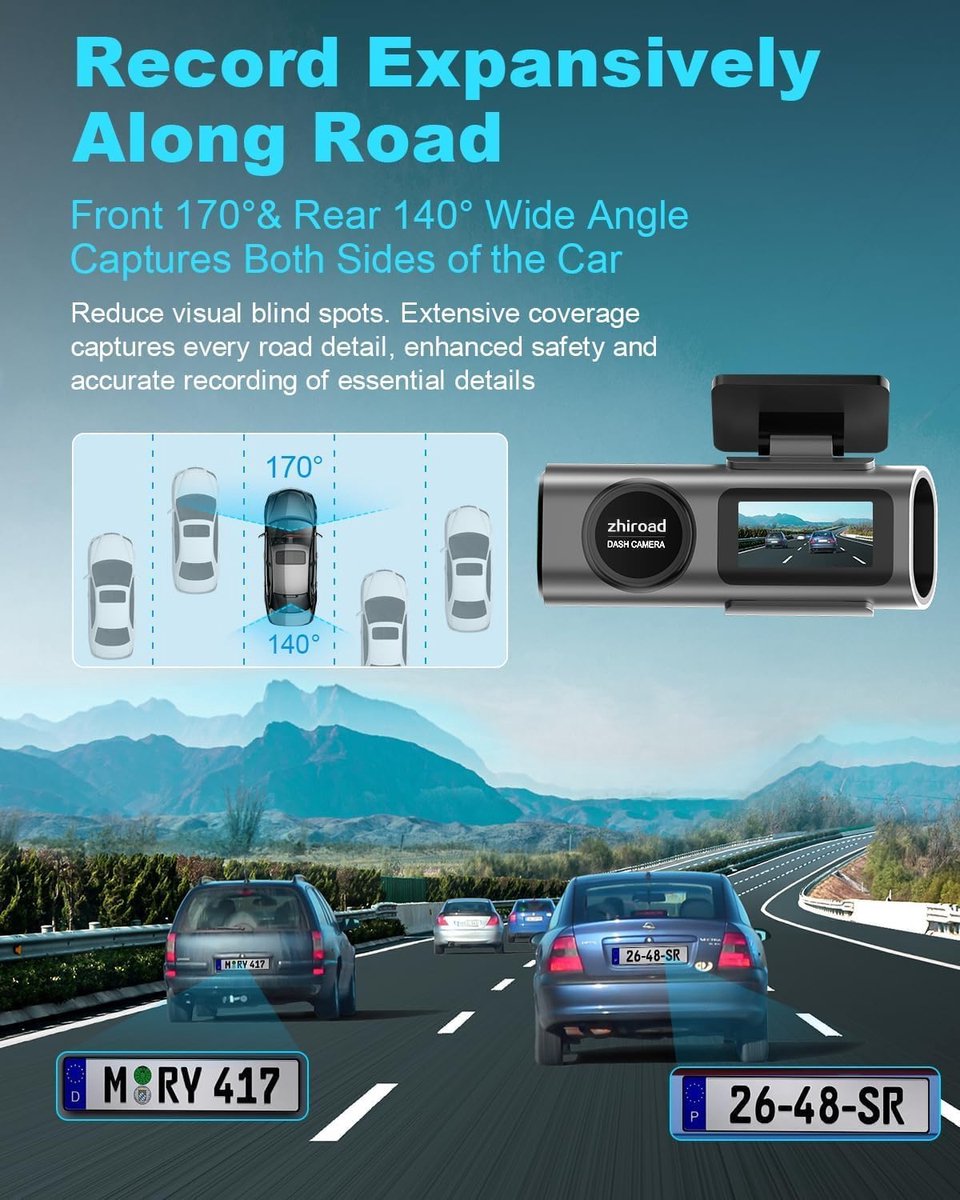 Dashcam auto 4K voor en achter – WiFi dashboardcamera met 64GB SD-kaart, G-sensor en nachtzicht – foto 4