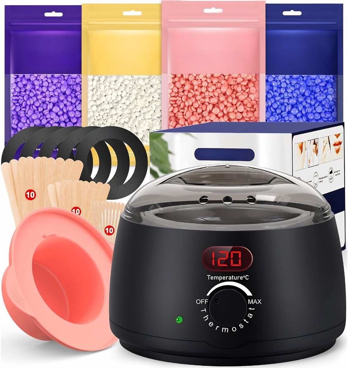 KAD® Wax Apparaat - Complete Wax Set met Elektrische Waxverwarmer - Professionele Wax Kit voor Ontharen - Zwart - 21cm x 21cm x 16cm