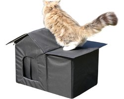 Kattenhuis Buiten - Dierenverblijf Schuilplaats - Bescherming Tegen Weer - Verwijderbare Voering - 51 x 35 x 41 cm - Zwart