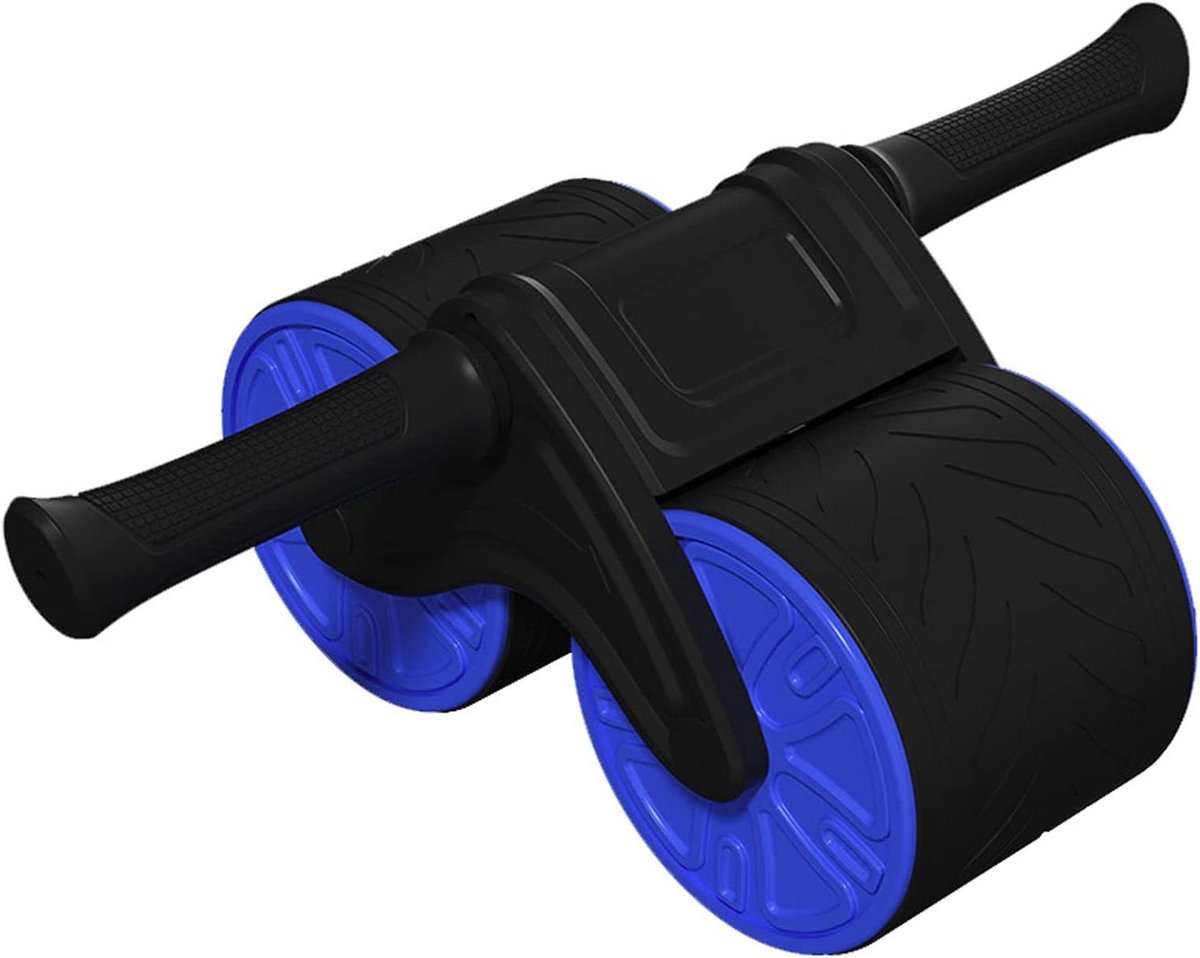 Buiktrainer Dubbele Wielroller - Core Trainer Fitnesswiel - Thuis Krachttraining - Stabiele Driehoekige Structuur - 138 kg - Blauw