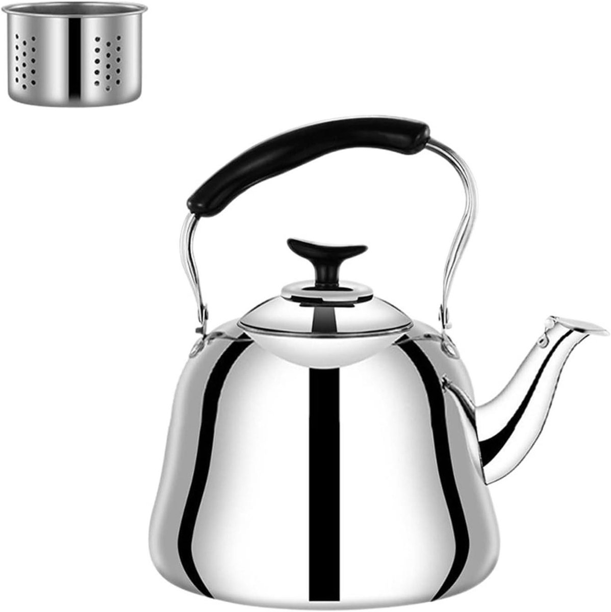 Waterketel met Fluitje - Theeketel Kookplaat - Snel Water Koken - Roestvrij Staal Constructie - 15 Liter - Zilver