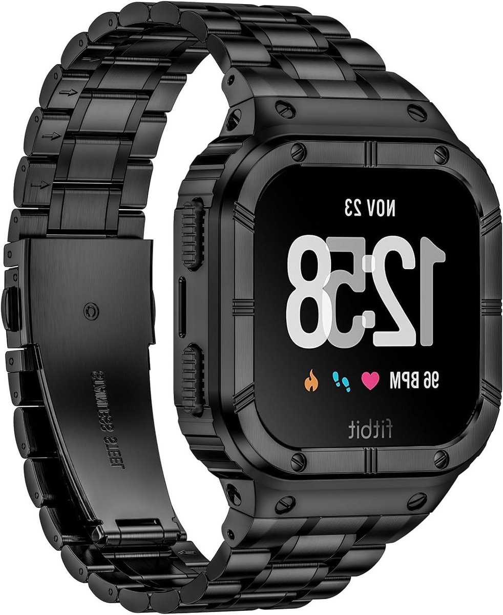 Roestvrijstalen Horlogeband - Metalen Armband - Smartwatch Bescherming - Robuuste Behuizing - 165 - 224 cm - Zwart