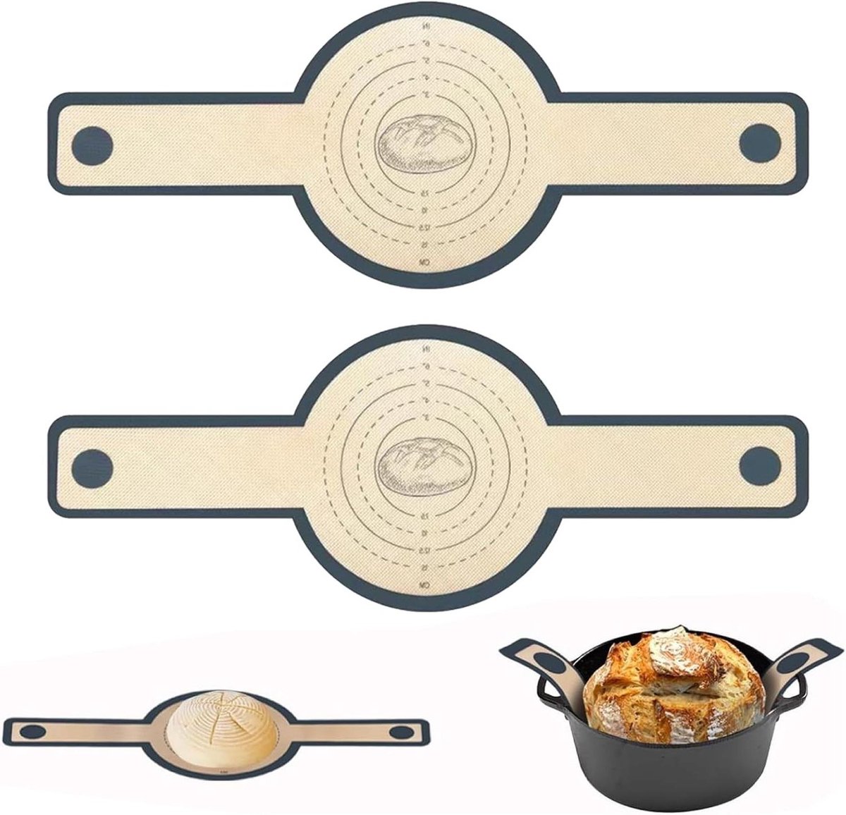 Broodbakmat Set - Siliconen Bakmat - Brood Bakken - Antiaanbaklaag - 56 x 21 cm - Donkergrijs