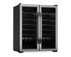 Klarstein Vinamour wijnkoeler, 2 zones - 36 flessen, 5-18 °C, touchscreenbediening, ledverlichting, vrijstaand, UV-bescherming, dubbele roestvrijstalen deur