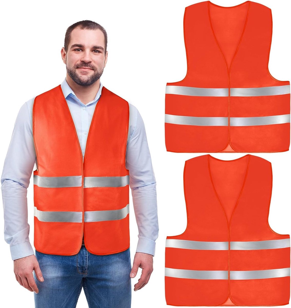 Set van 2 Reflecterende Veiligheidsvesten in Rood voor Volwassenen en Kinderen, Ideaal voor Nachtgebruik, Bouwvakkers en Weggebruikers