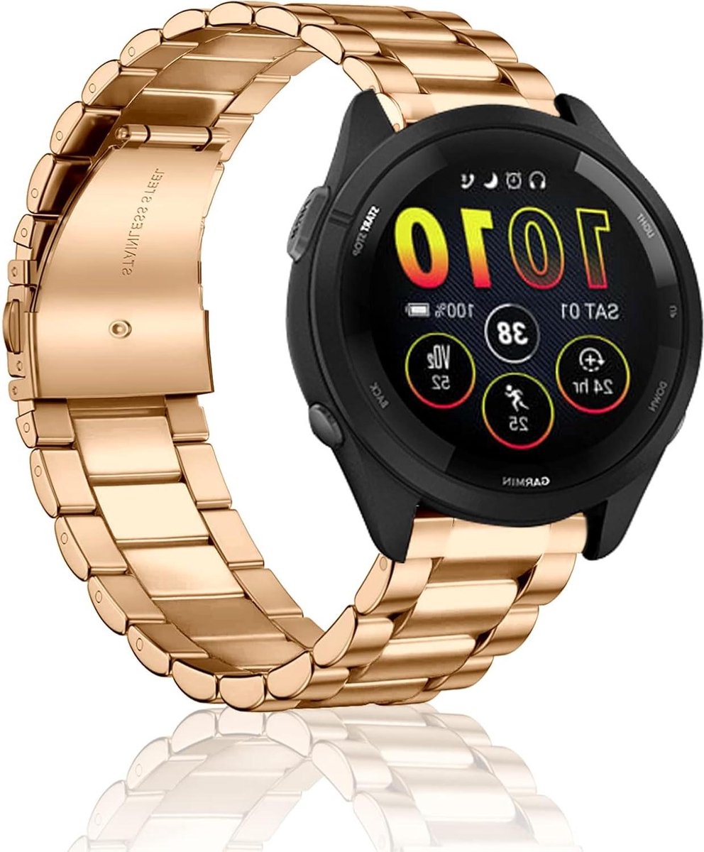 RVS Horlogeband - Vervangende Band - Dagelijks Gebruik - Dubbele Sluiting - 22mm - Roségoud