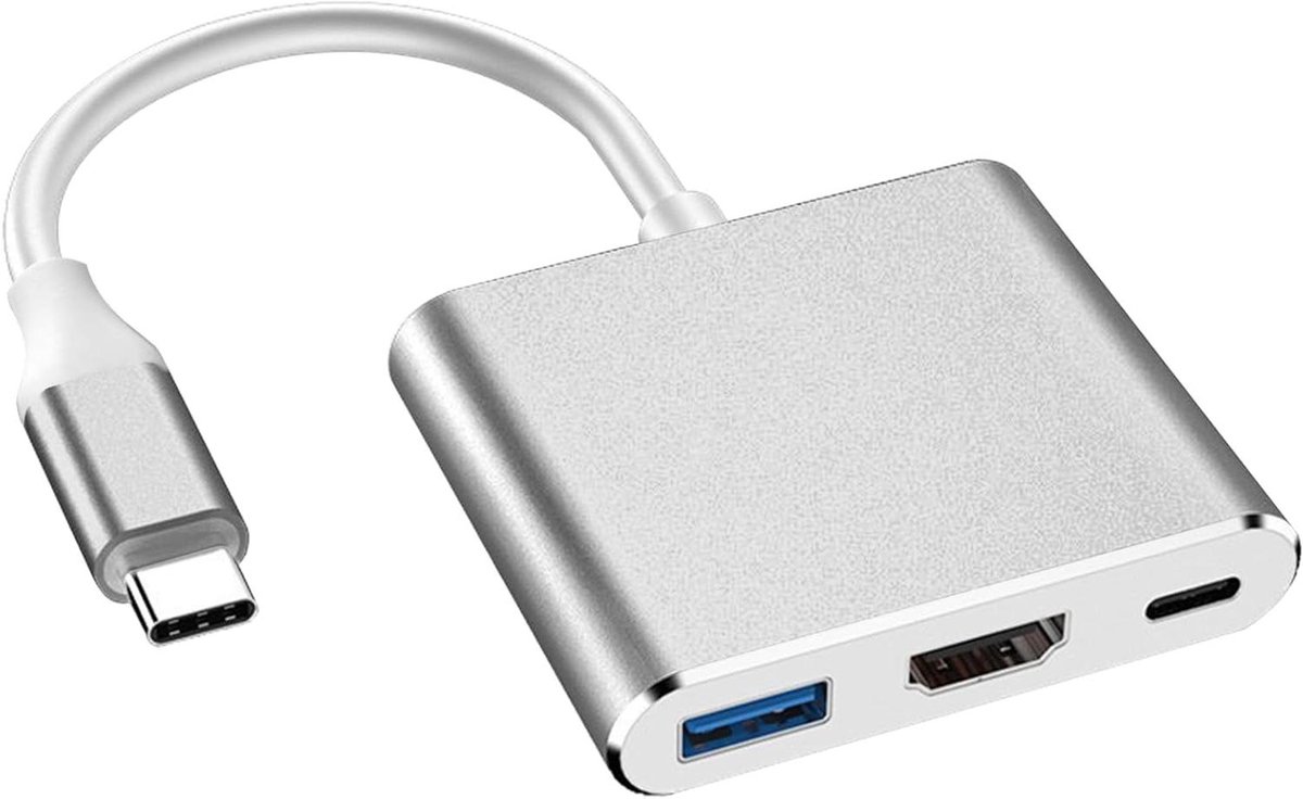 USB C Adapter - Type C Hub - Beeld Uitbreiden - 3-in-1 Poorten - 4K UHD Resolutie - Zilver