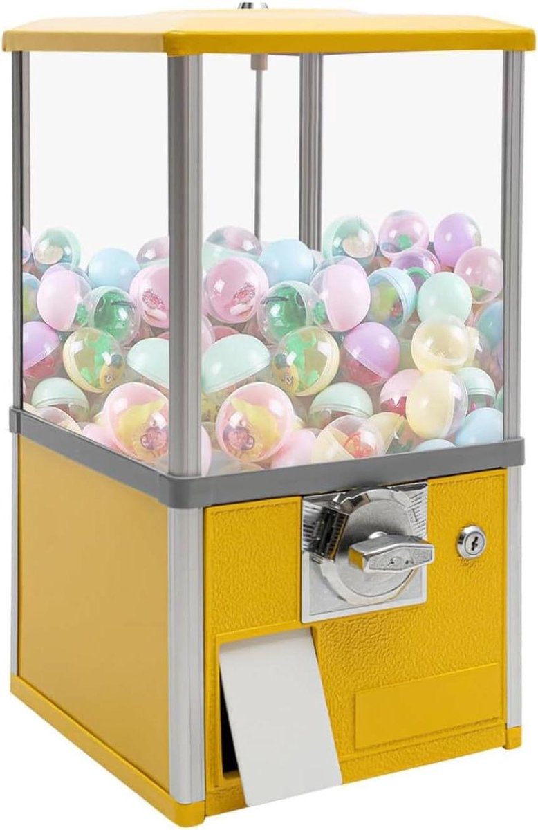 Snoepautomaat - Kauwgombalsautomaat Speelgoedautomaat - Capsules Verkopen - Robuuste Aluminium Constructie - 26x29x53CM - Geel