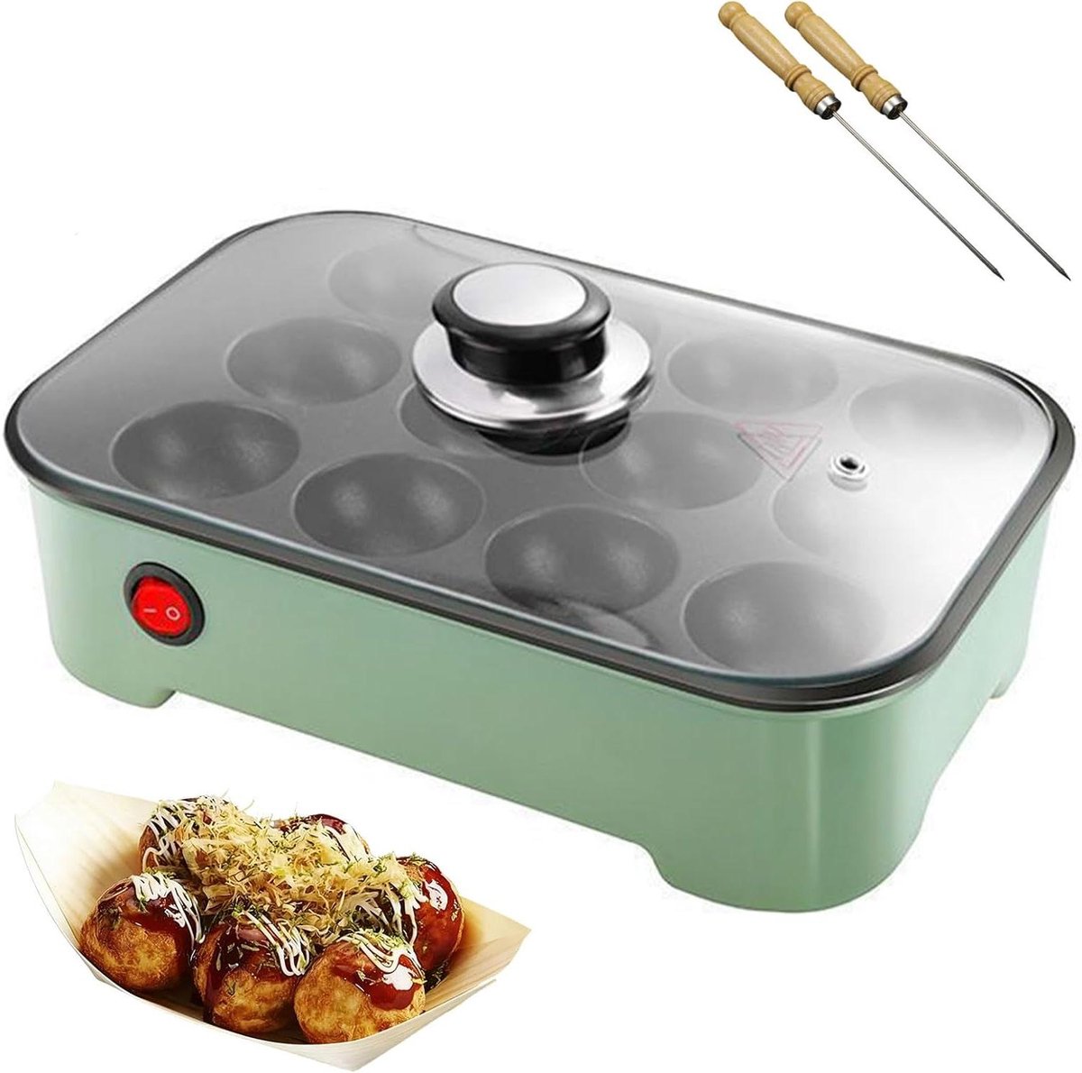 Elektrische Takoyaki Maker Octopus Ball Maker Japanse Snacks Maken Intelligente Temperatuurregeling 12 Gaten Groen