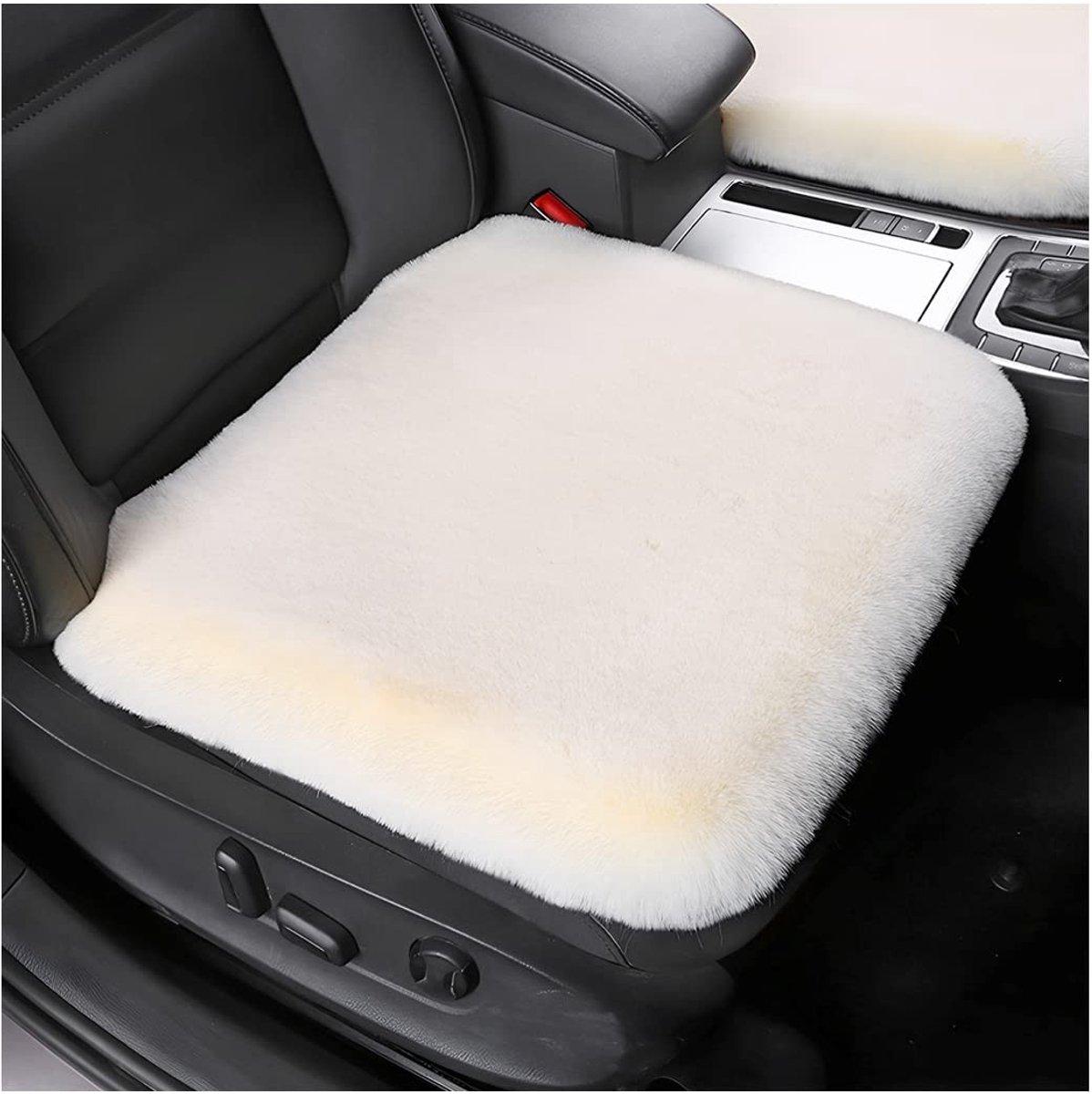 Dailygoody - Universele Autostoelkussens - Bescherming voor Voorstoel - Beige - Pluche Autostoelbeschermer - Geschikt voor Hoofd- en Passagierszijde -...