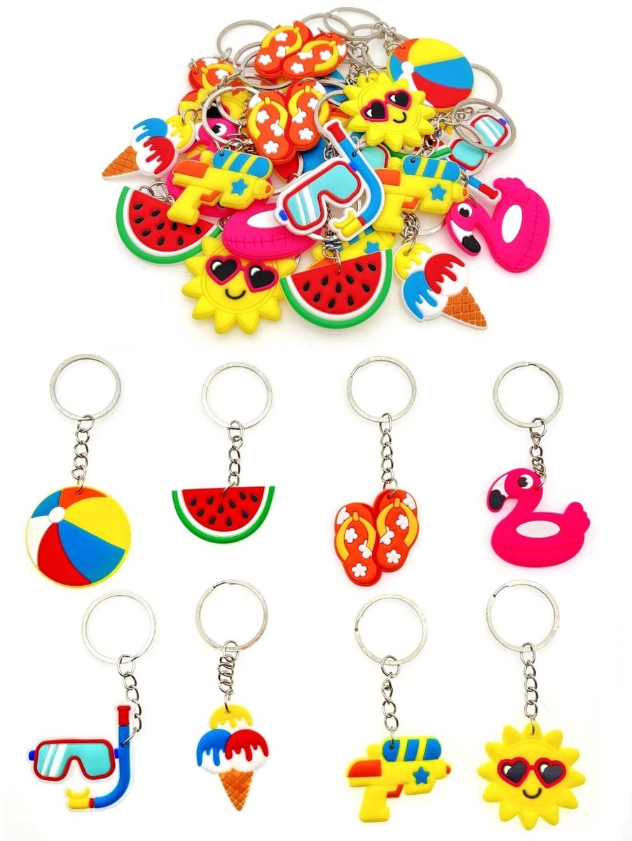 Dailygoody - Zwembadfeest sleutelhangers - Feestaccessoires - 32 Stuks - Strandthema - Bedankjes voor kinderen - Weggevertjes voor zwemfeest