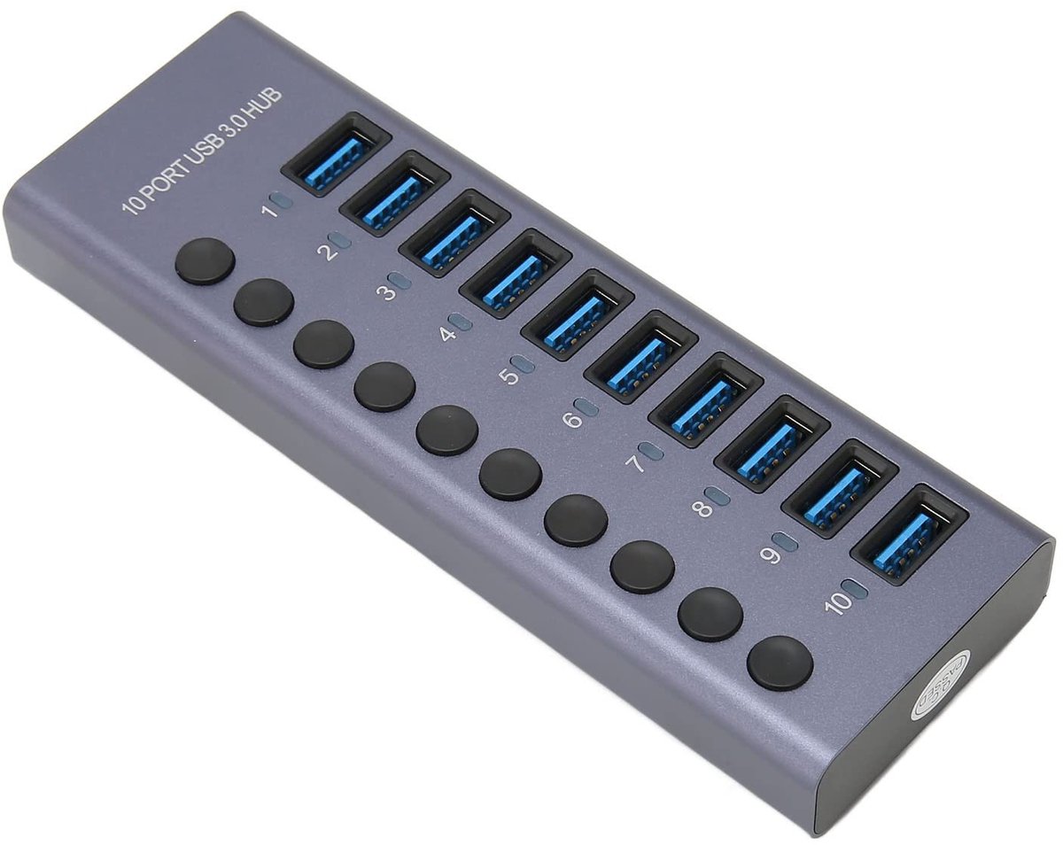 Dailygoody - Powered USB 3.0 Hub - 10 poorts USB Hub - Individuele schakelaars - Compact formaat - Snelle dataoverdracht - Geschikt voor laptop en PC