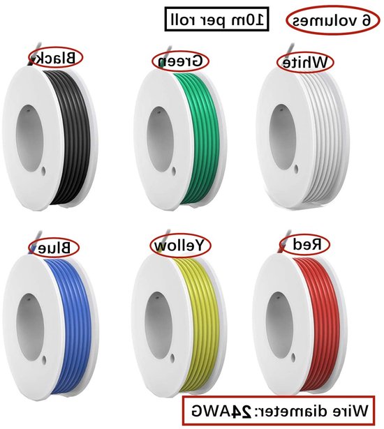 Flexibele Siliconekabel Set van 24 AWG, Geëmailleerde Koperen Draden, Kleurkabels voor Elektrische Verbindingen (6 Spoelen van 10 Meter) — afbeelding 2