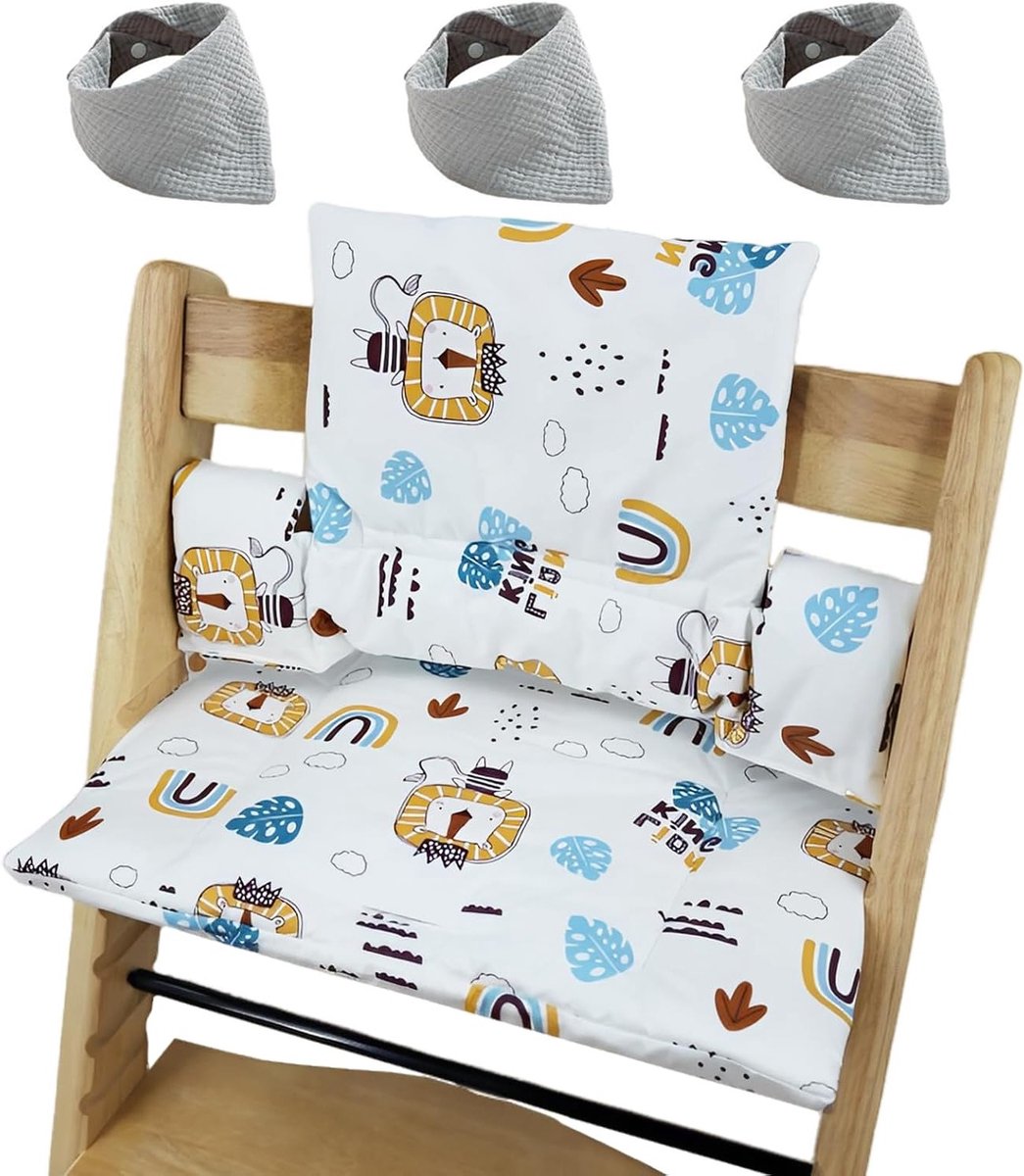 Verwijderbare en Waterdichte Stoelkussens voor Baby's met 3 Slabbetjes - Gemakkelijk Schoon te Maken en Bevestigen, Comfortabel en Praktisch