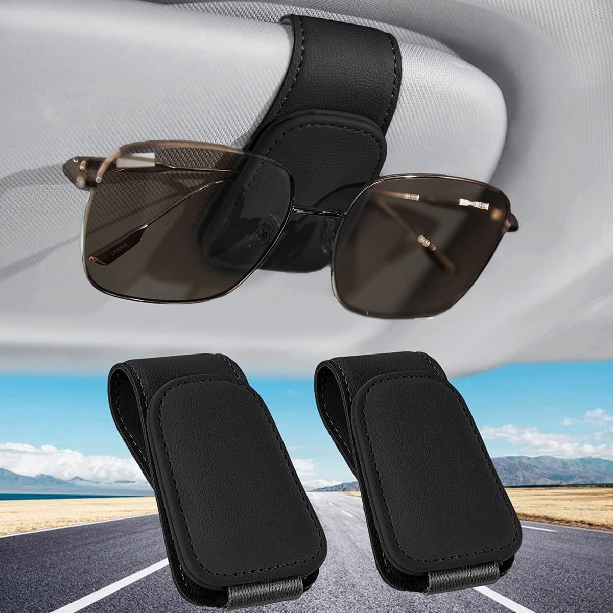 Dailygoody - Car Glasses Holder - Zonnebrilhouder - Sterke magnetische bevestiging - Donker - Universele pasvorm - Ideaal voor auto - 2 stuks