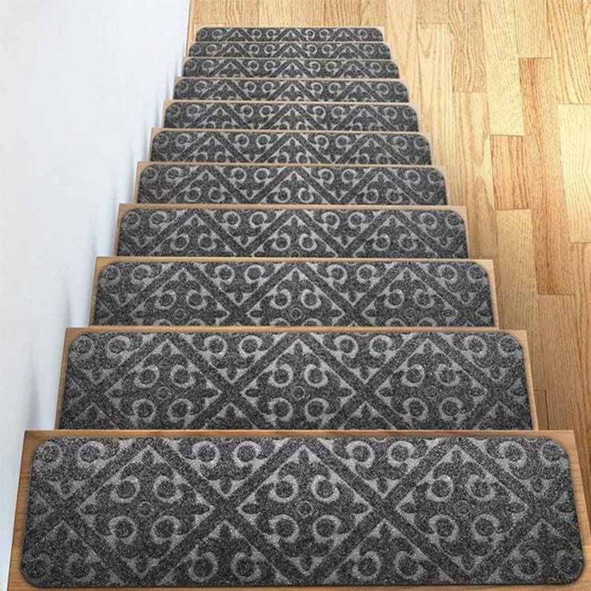 Traptreden - Set van 15 antislip traptreden, afgeschikt vooring 20 x 76 cm / zelfklevende beschermlaag, grijs