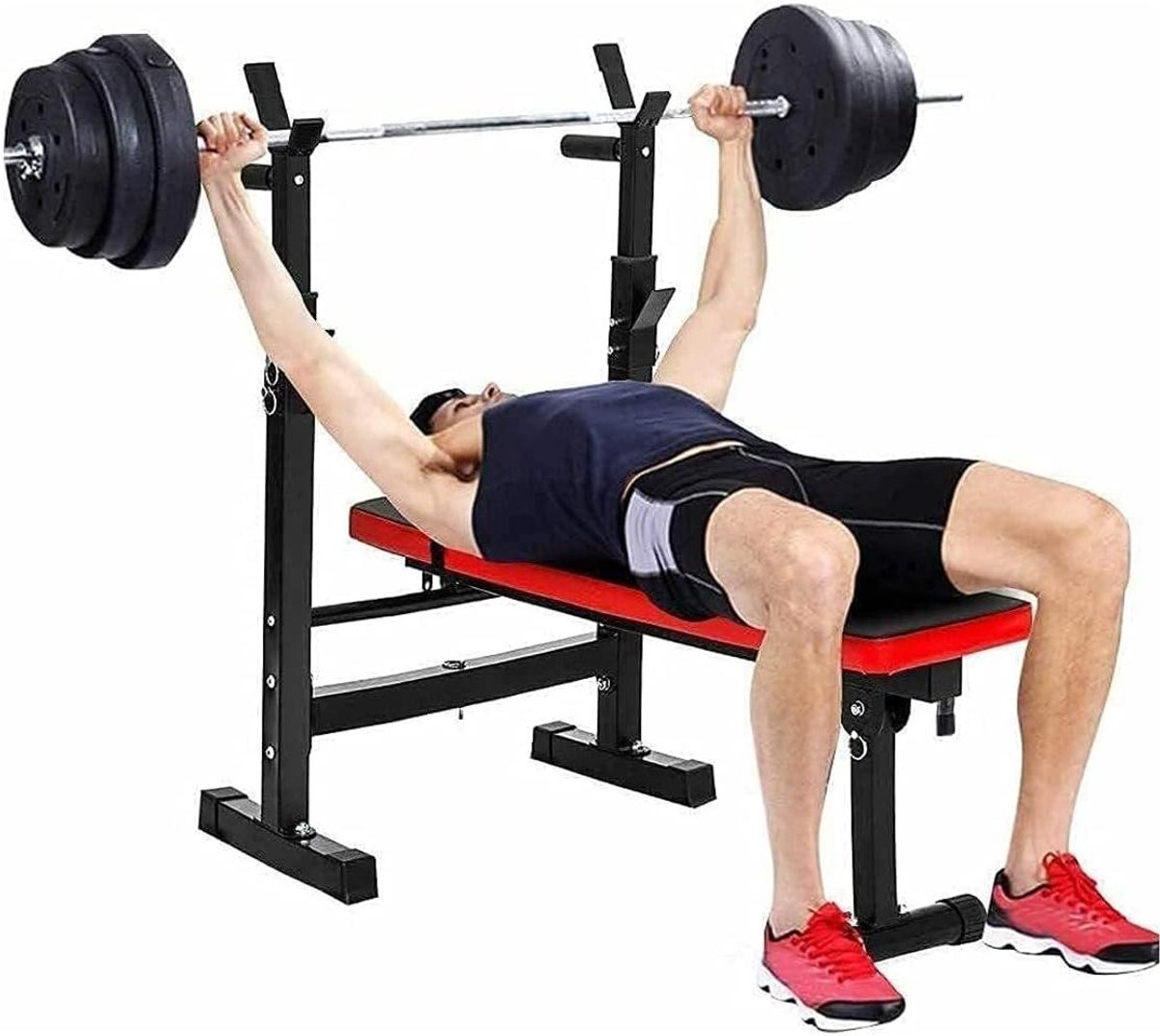 Trainingsbank met rek - Halterbank Squatrack - Thuis sporten - Verstelbaar en stevig - 500 lbs capaciteit - Zwart