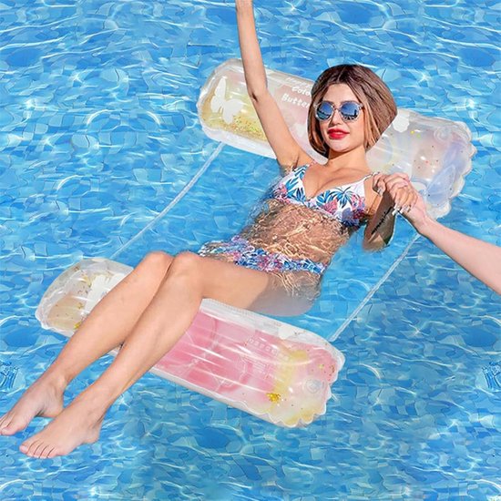 Opblaasbaar zwembad - Drijvende stoel - Zonnen en relaxen - Glitter design - 127x67cm - Roze vlinder — afbeelding 5