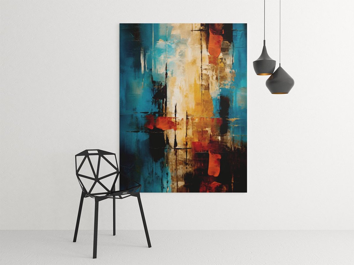 Trendex Global Modern Canvas Schilderij Kleurrijke Abstracte Kunst – Luxe Wanddecoratie 100x75 cm Goud
