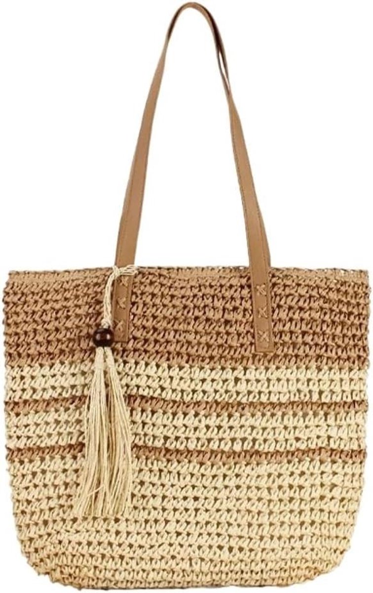Rieten Draagtas - Stro Schoudertas - Zomerse Uitjes - Vintage Stijl - 36x40x1cm - Bruin