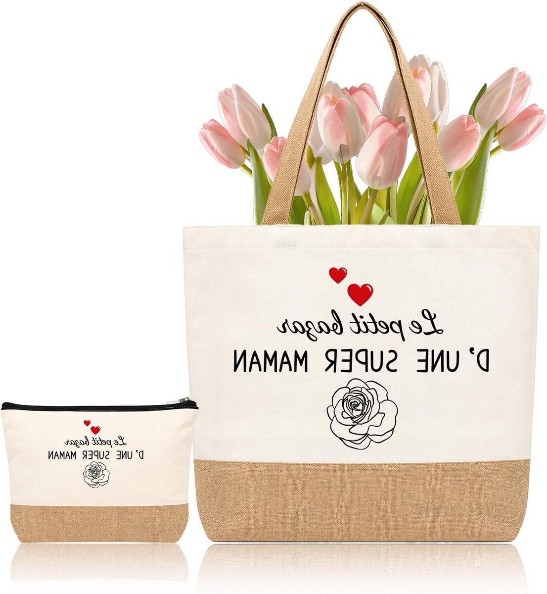 Jute Tote Bag - Canvas Handtas - Dagelijks Gebruik - Met Toilettas - 200 g - Natuurlijk