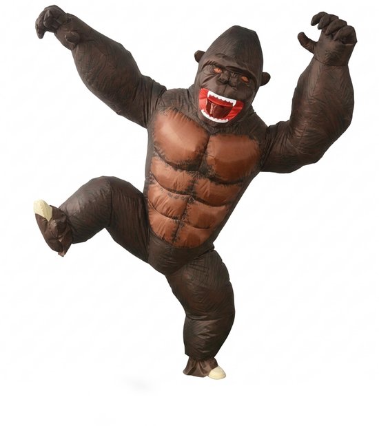 KIMU® Opblaas Kostuum Gorilla - Opblaasbaar Pak - Apenpak Mascotte Opblaaspak - Opblaasbare Aap Dierenpak Eng Kong King Volwassenen Dames Heren Festival