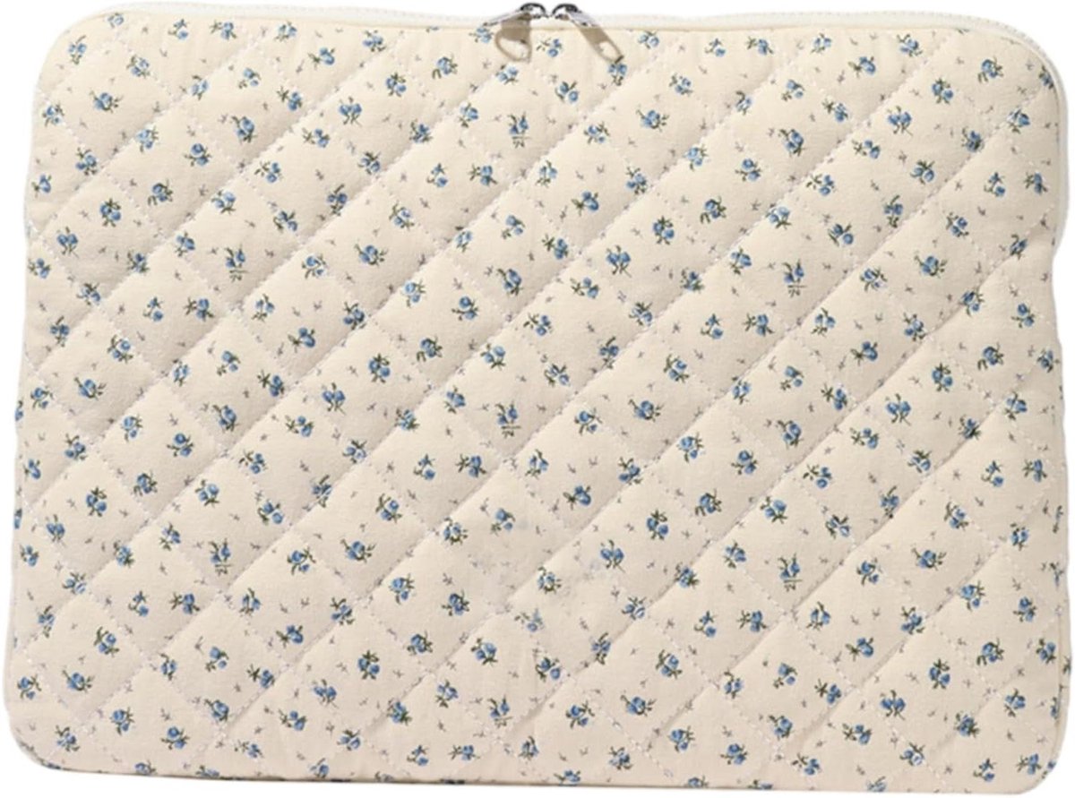 Laptophoes - Tablethoes - Apparaat Beschermen - Gewatteerd Bloemenontwerp - 13 Inch - Blauw